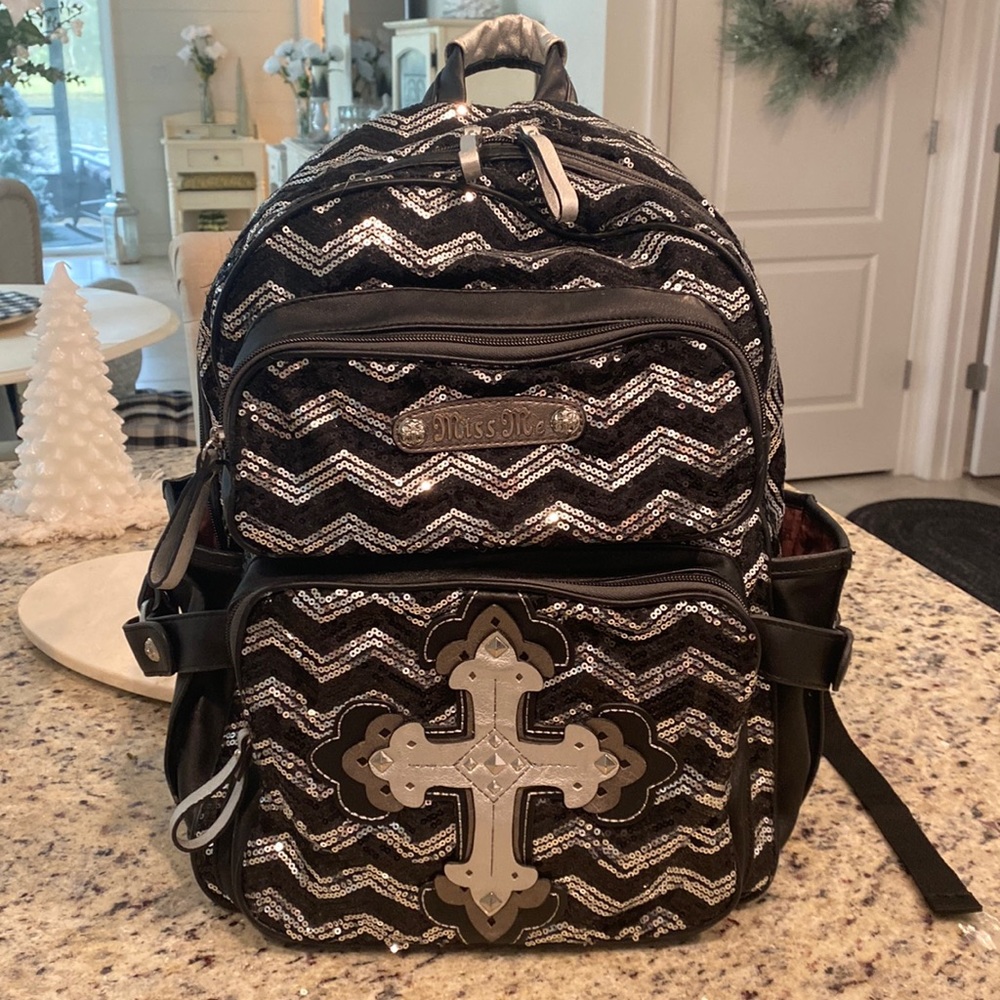 Miss Me large black/silver glitter Backpack